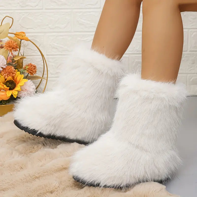 Zoe® | Halfhoge kuitlaarzen voor dames, modieuze winterlaarzen van imitatiebont