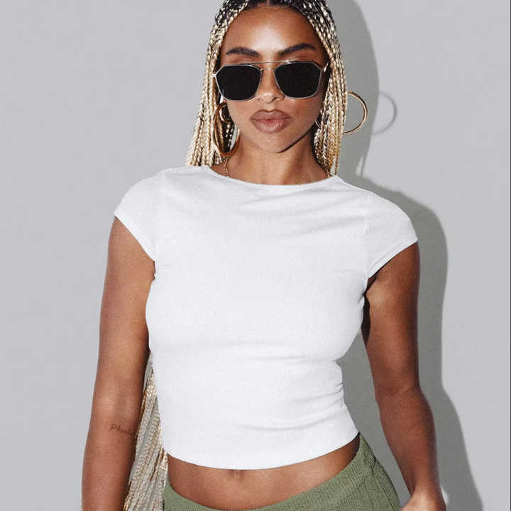Yasmina® | Trendy crop top zonder rug met korte mouwen
