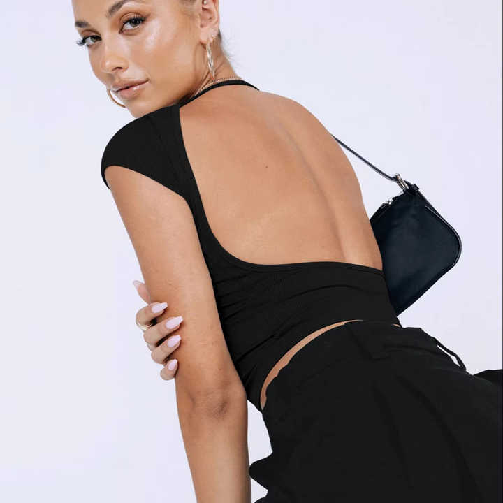 Yasmina® | Trendy crop top zonder rug met korte mouwen