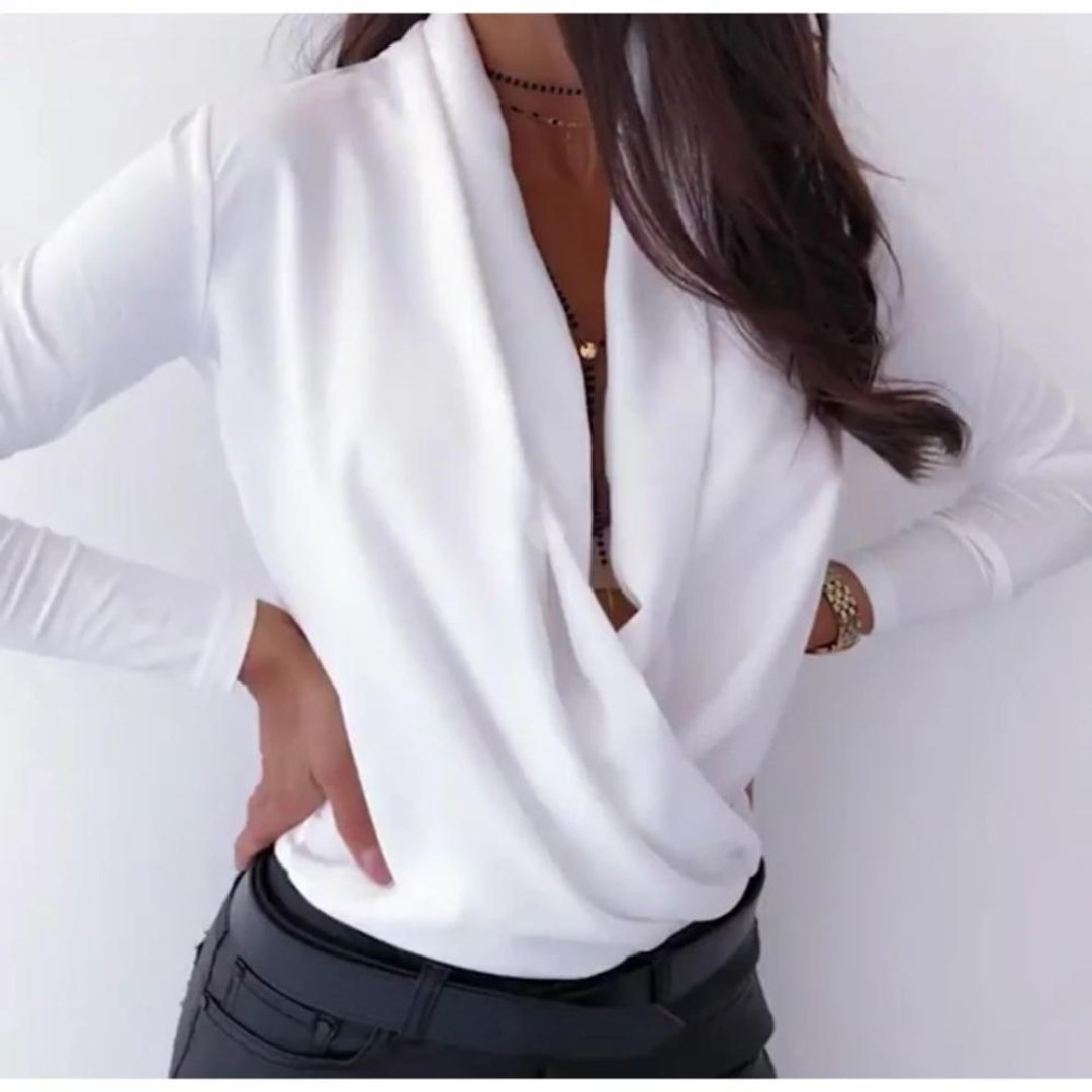 Theodora® | Casual damesblouse met V-hals en lange mouwen