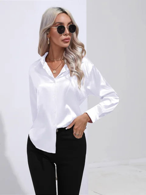Zulema® | Elegante satijnen blouse met lange mouwen
