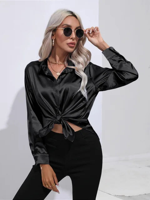 Zulema® | Elegante satijnen blouse met lange mouwen