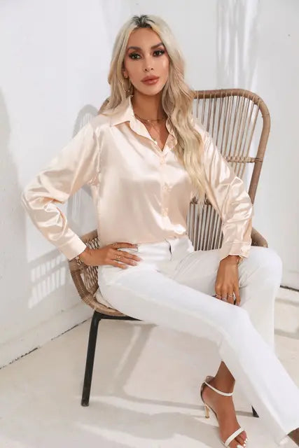 Zulema® | Elegante satijnen blouse met lange mouwen
