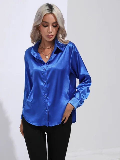 Zulema® | Elegante satijnen blouse met lange mouwen