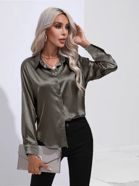 Zulema® | Elegante satijnen blouse met lange mouwen