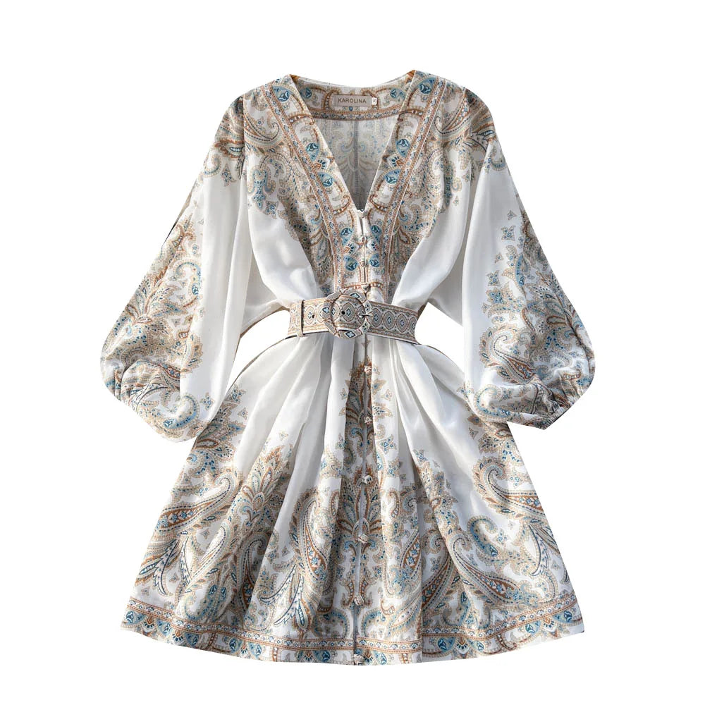 Tessa® | Retro-jurk met V-hals en knoopsluiting met enkele rij knopen