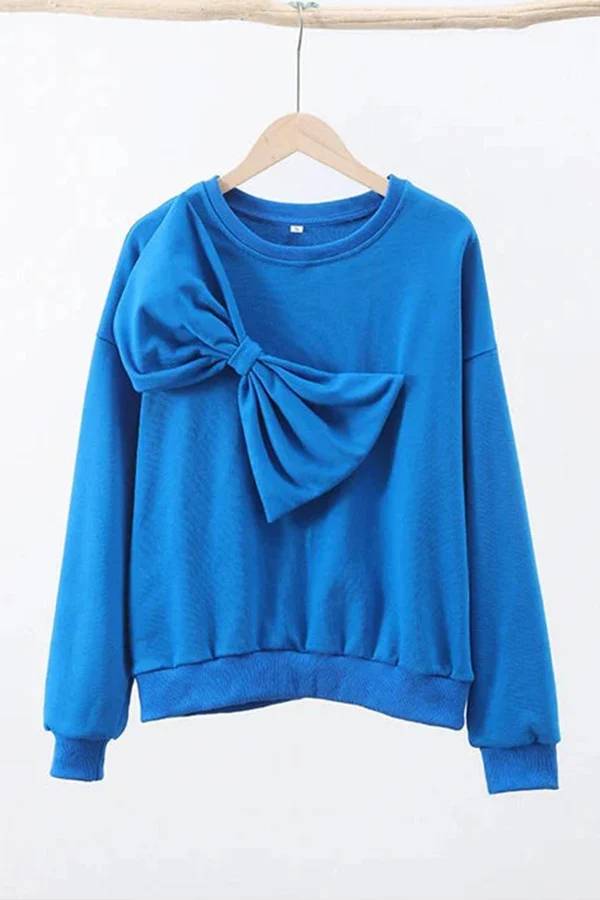 Tess® | Effen losse sweatshirts met ronde hals en lange mouwen met strik