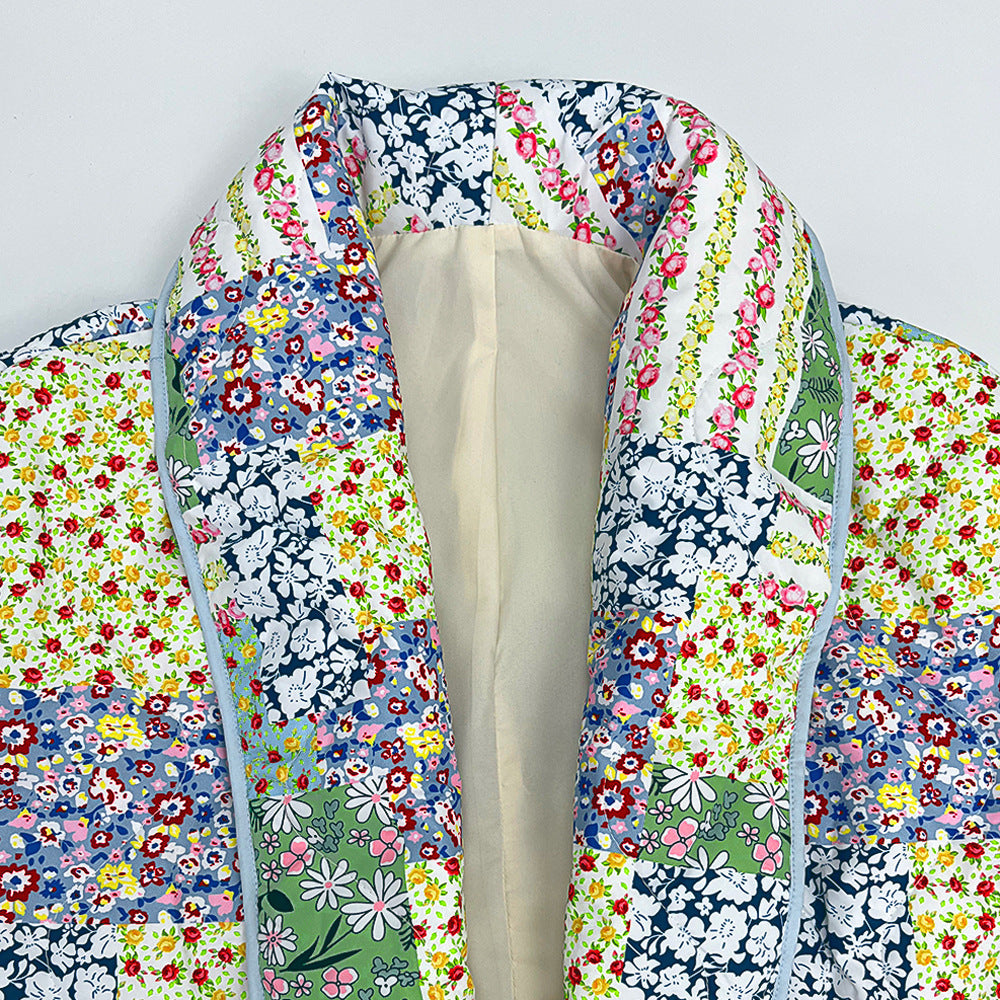 Teresa® | Groen gewatteerde damesjas met vintage bloemenprint