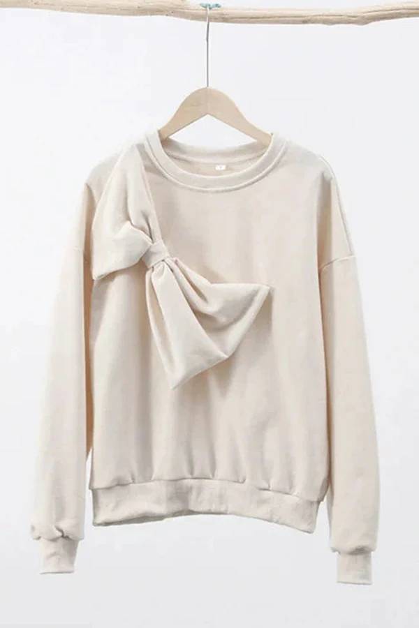 Tess® | Effen losse sweatshirts met ronde hals en lange mouwen met strik