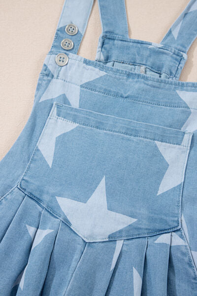 Zoraida® | Denim jumpsuit met vierkante halslijn en sterrenprint