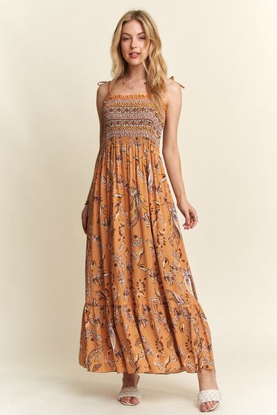 Teresa® | Gesmokte cami-jurk met print, vierkante halslijn en gestrikte schouders