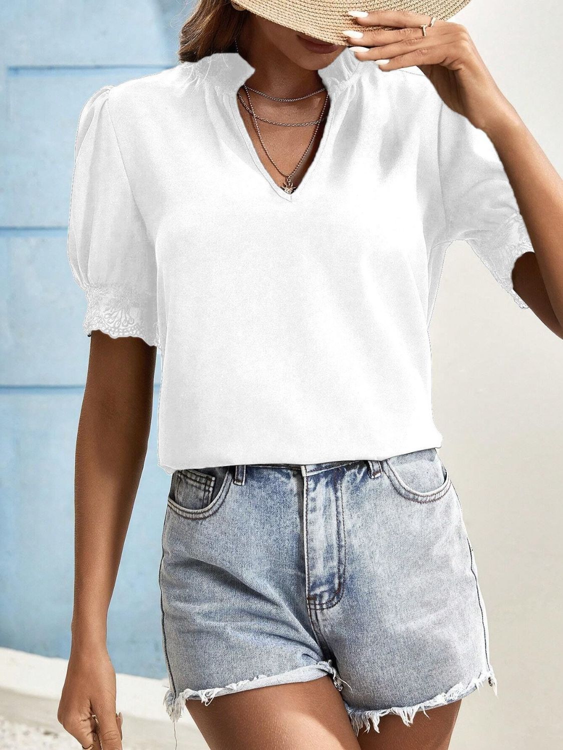 Ursula® | Top met korte mouwen en ingekerfd kantdetail