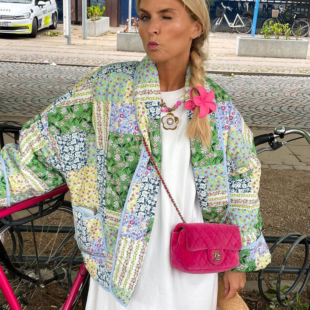 Teresa® | Groen gewatteerde damesjas met vintage bloemenprint