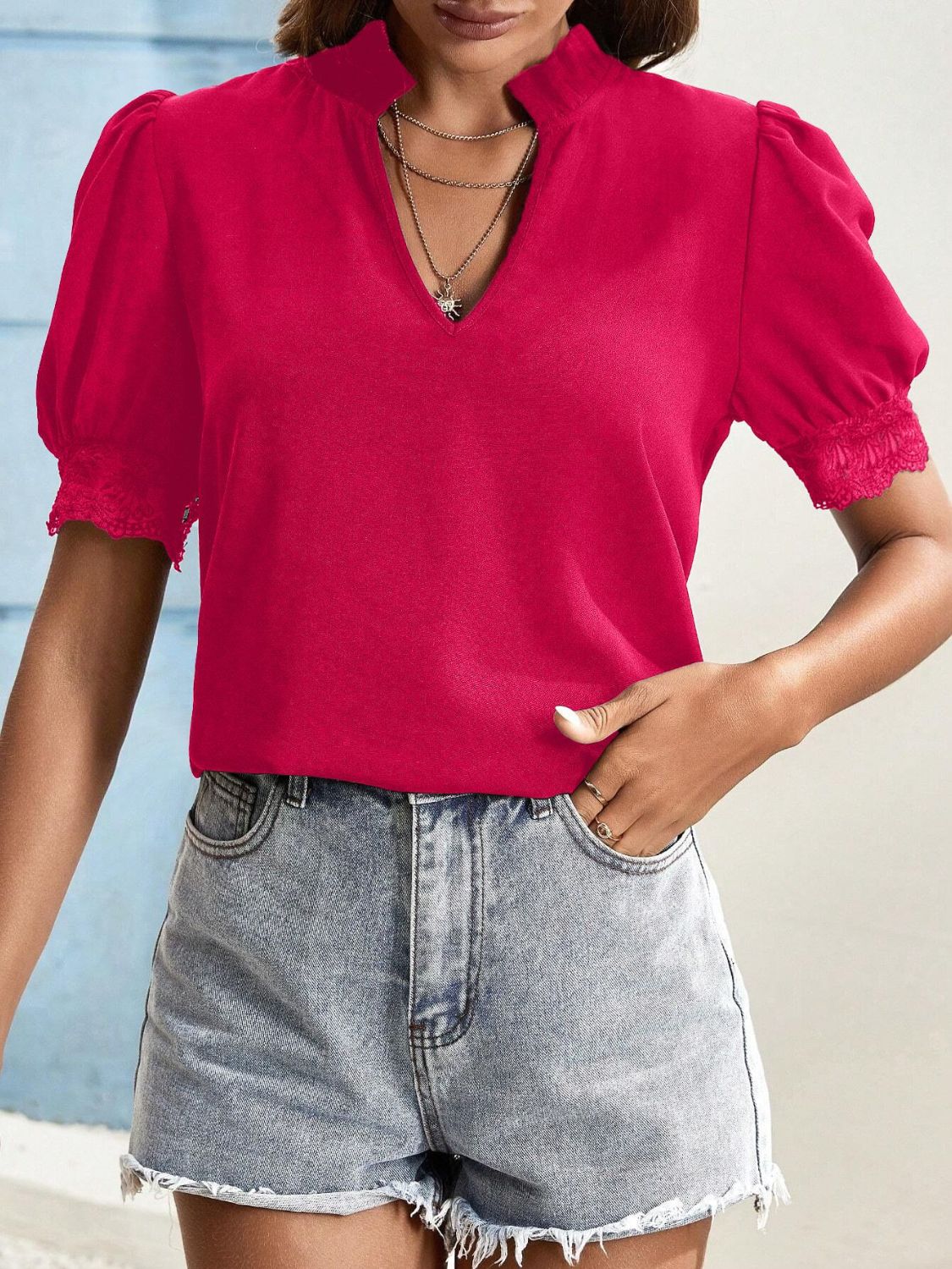 Ursula® | Top met korte mouwen en ingekerfd kantdetail