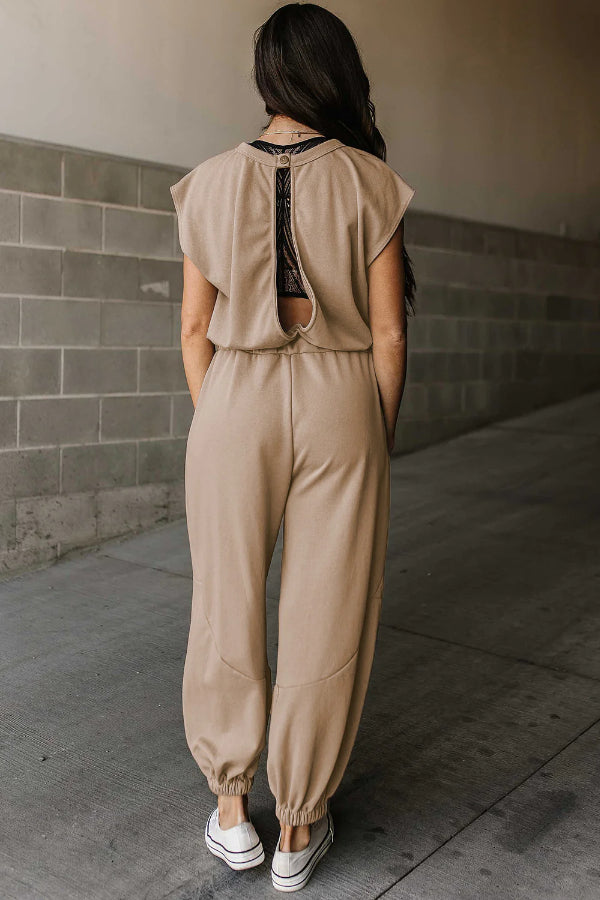 Yazmin® | Jogger-jumpsuit met kapmouwtjes, open rug en trekkoord