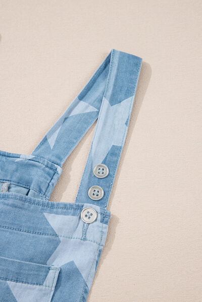 Zoraida® | Denim jumpsuit met vierkante halslijn en sterrenprint