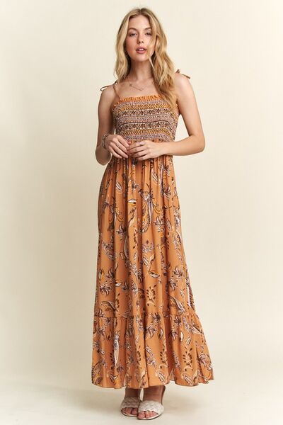 Teresa® | Gesmokte cami-jurk met print, vierkante halslijn en gestrikte schouders