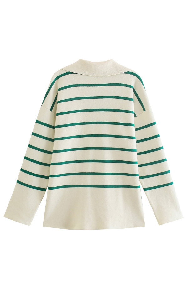 Tiffany® | Ruimvallende, gestreepte trui met reverskraag