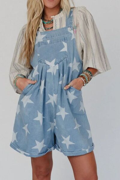 Zoraida® | Denim jumpsuit met vierkante halslijn en sterrenprint