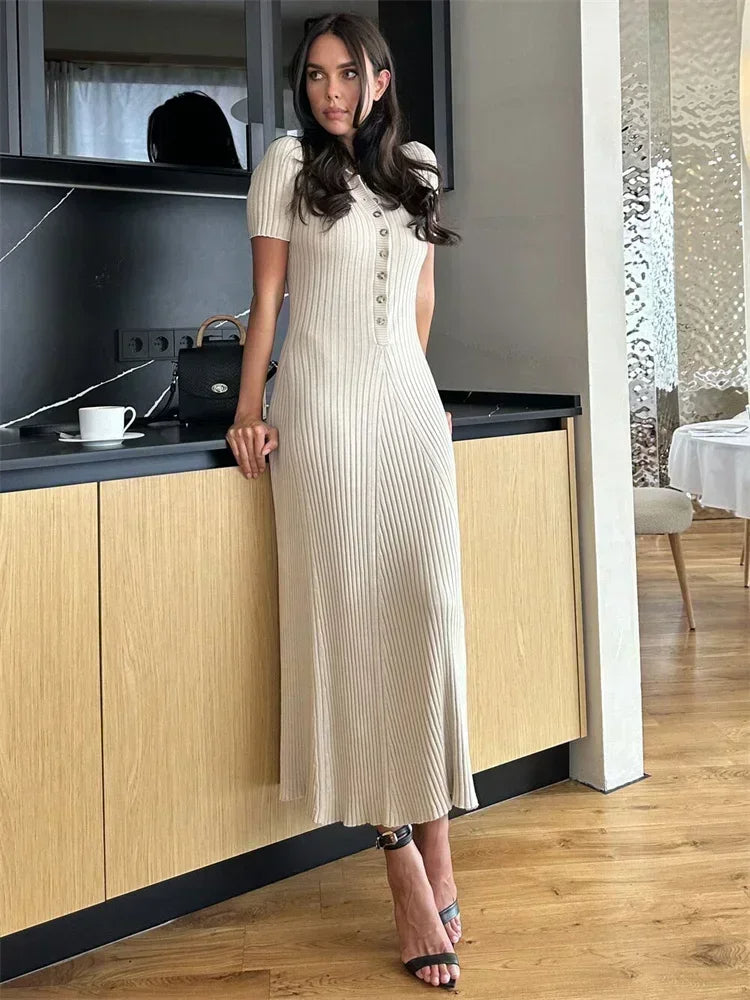 Teresa® | Jurk van mesh met V-hals en knopen
