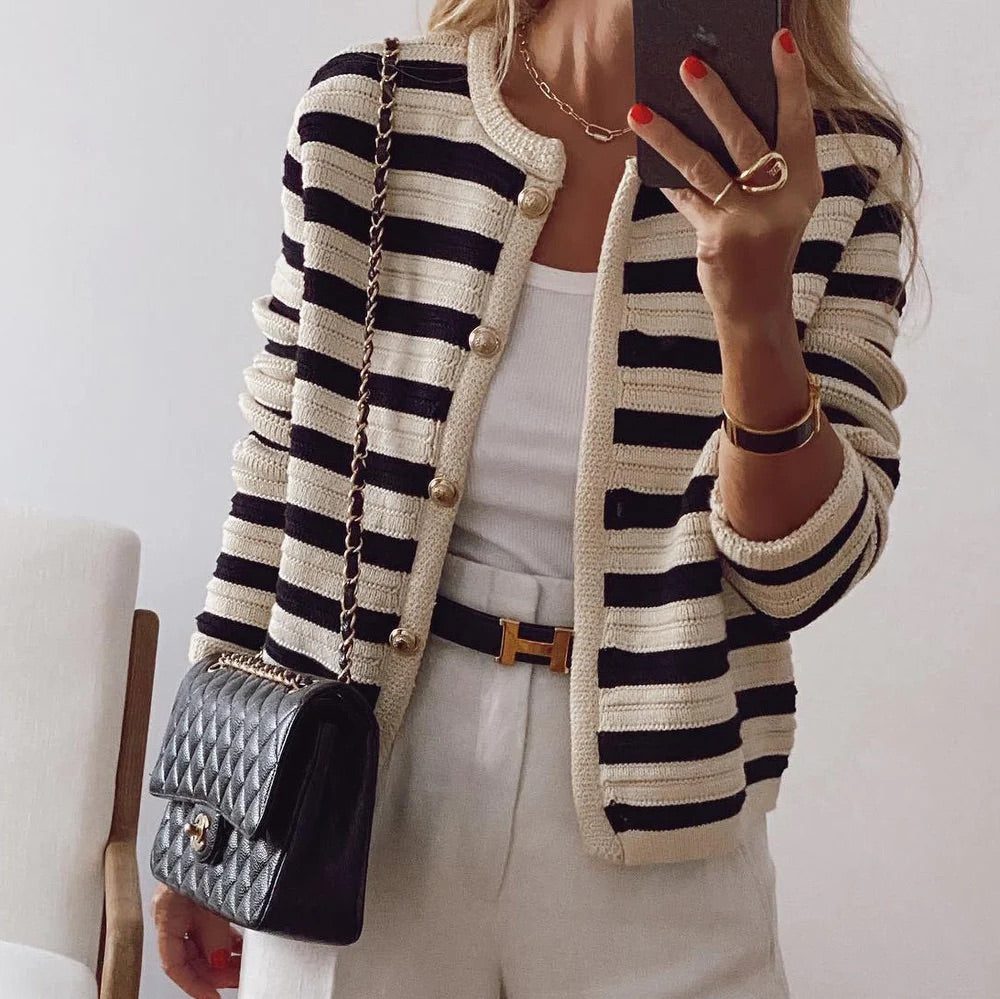 Zoe® | Sofia – gestreept damesvest met ronde hals en lange mouwen
