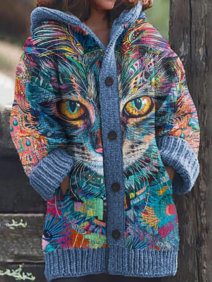 Trinidad® | Casual, comfortabel vest met capuchon en kattenprint
