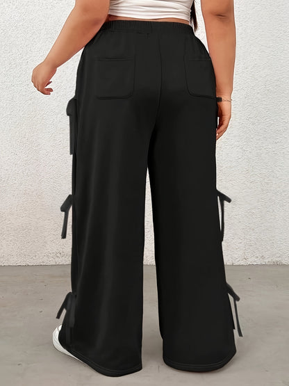 Thea® | Plus size broek met strik, elastische taille en wijde pijpen