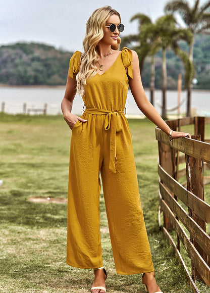 Ursula® | Jumpsuit met V-hals, geknoopte schouders en riem