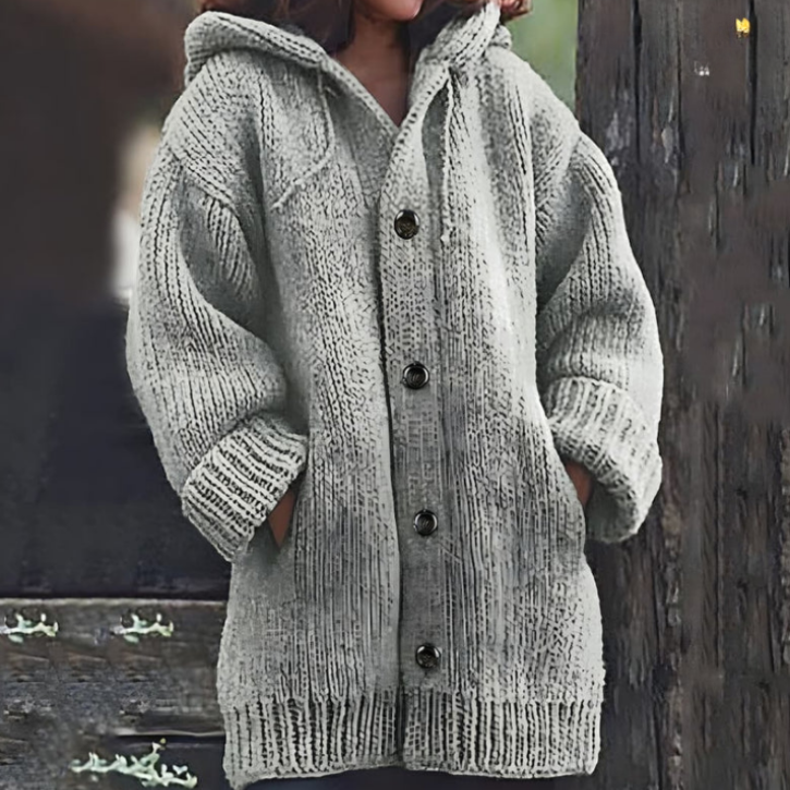 Tina® | Effen los gebreid vest voor dames met capuchon