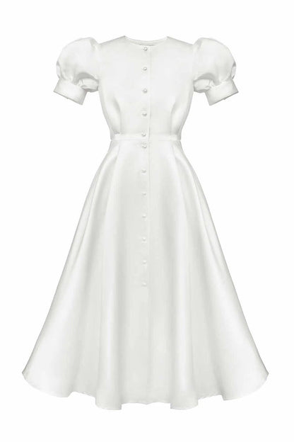 Yazmin® | Elegante effen kleur korte mouw O-hals A-lijn gespjurk (5 kleuren)