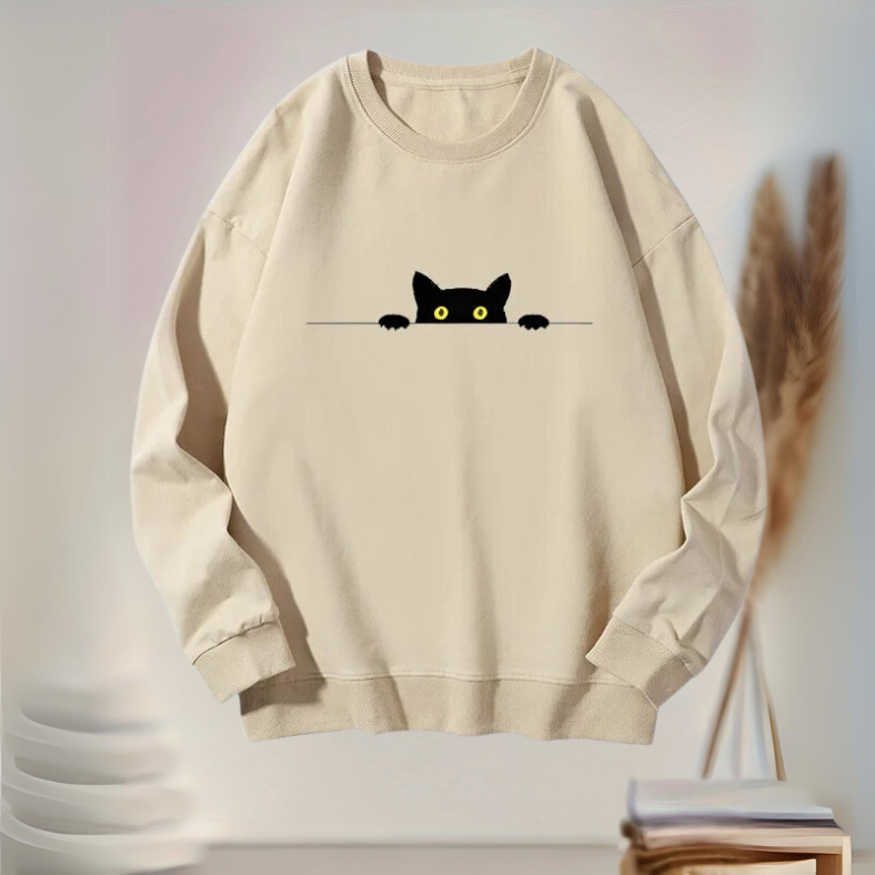 Zuleyka® | Comfortabel dames sweatshirt met zwarte kattenprint