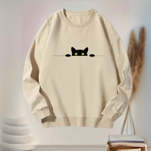 Zuleyka® | Comfortabel dames sweatshirt met zwarte kattenprint