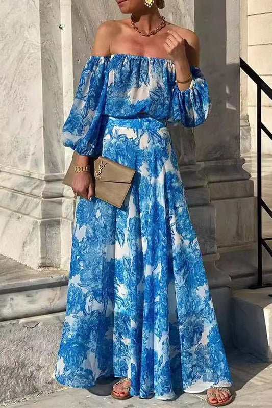 Zoraida® | Off-shoulder A-lijnjurken met sexy print en bloemenpatchwork