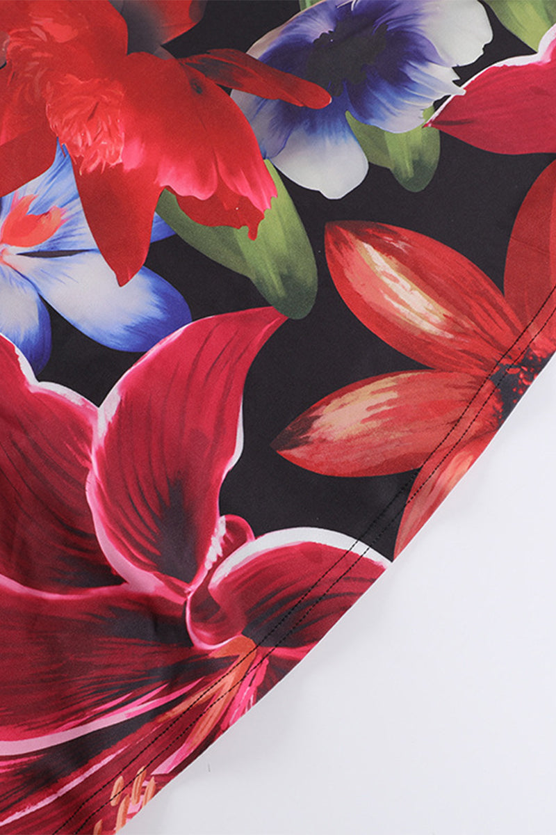 Trinidad® | Sexy rugloze halterjurk zonder positionering met bloemenprint en rok met één laag
