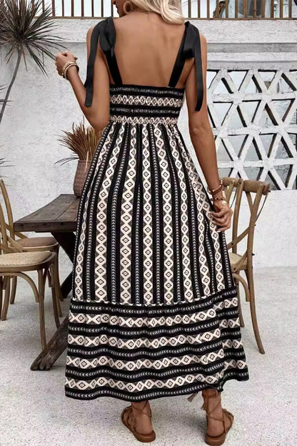 Yesenia® | Casual elegante geometrisch gestreepte bandage-contrasterende sling-jurken met vierkante kraag