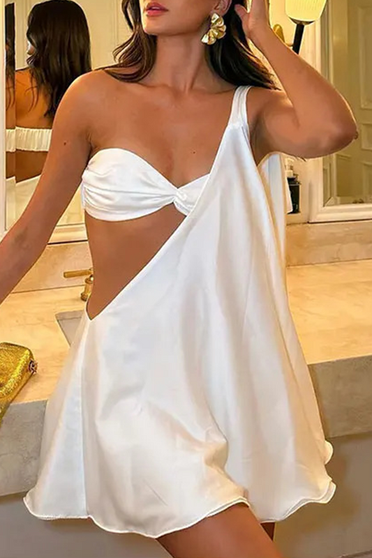 Trinidad® | Sexy effen kleur backless onregelmatige jurken met schuine schouder