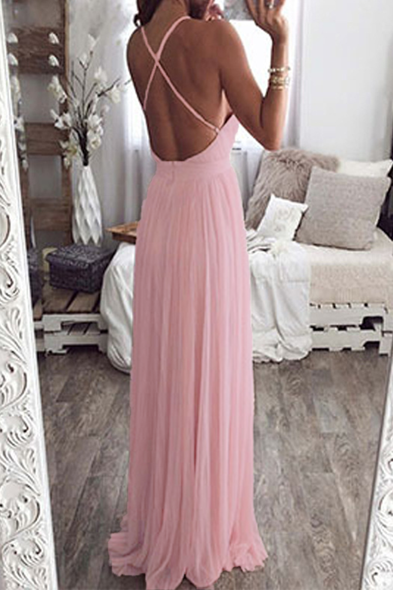Tiffany® | Sexy effen kleur backless mesh V-hals avondjurken