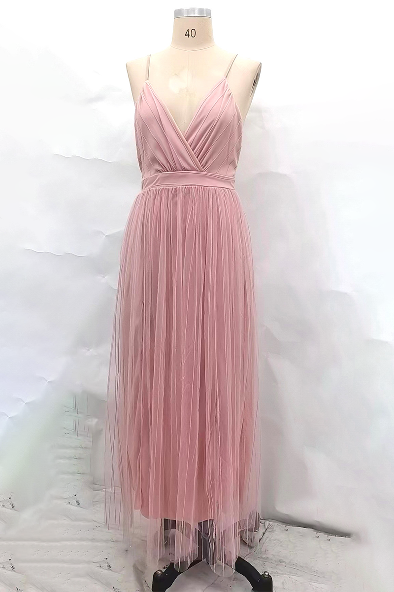 Tiffany® | Sexy effen kleur backless mesh V-hals avondjurken