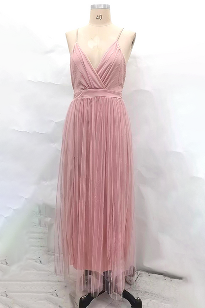 Tiffany® | Sexy effen kleur backless mesh V-hals avondjurken