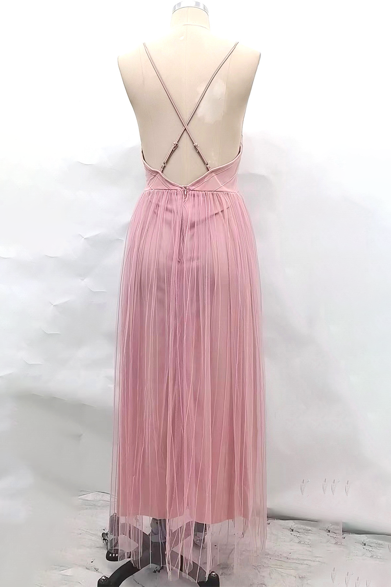 Tiffany® | Sexy effen kleur backless mesh V-hals avondjurken
