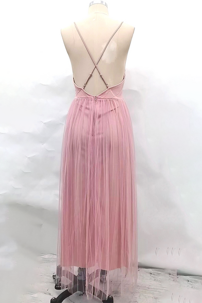 Tiffany® | Sexy effen kleur backless mesh V-hals avondjurken