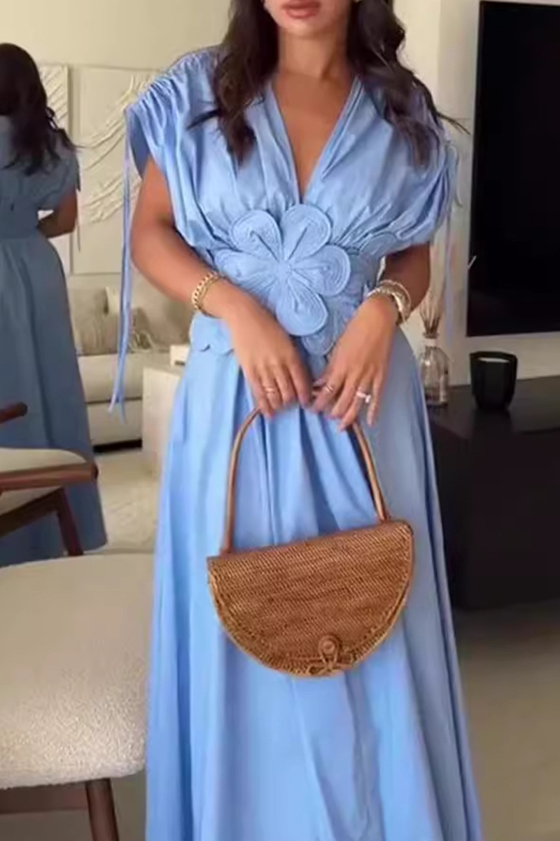 Yasmin® | Elegante effen bloemvorm met trekkoord en V-hals en taillerok