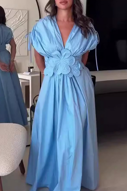 Yasmin® | Elegante effen bloemvorm met trekkoord en V-hals en taillerok