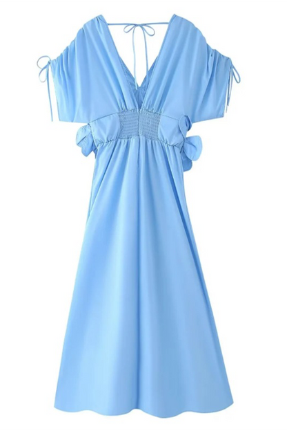 Yasmin® | Elegante effen bloemvorm met trekkoord en V-hals en taillerok