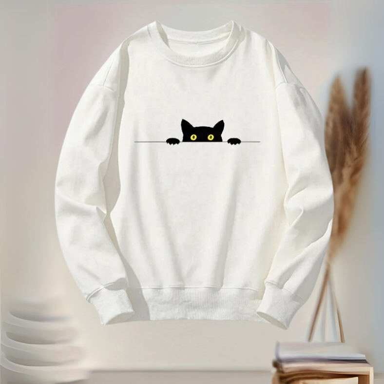 Zuleyka® | Comfortabel dames sweatshirt met zwarte kattenprint