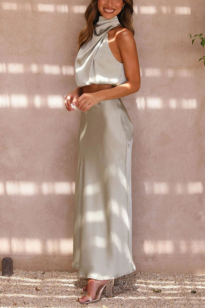 Zora® | Set van satijnen top en rok