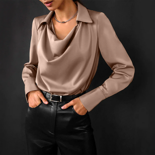Yesica® | Luxe zijden blouse met gedrapeerde halslijn