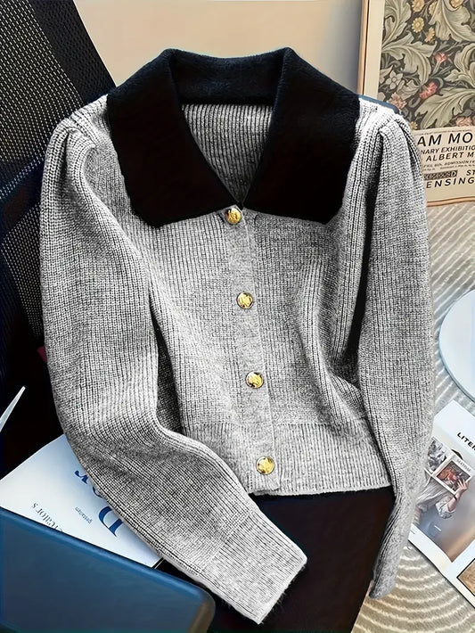 Uma® | Vest met contrasterende kraag en knoopsluiting