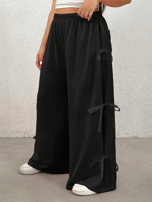 Thea® | Plus size broek met strik, elastische taille en wijde pijpen