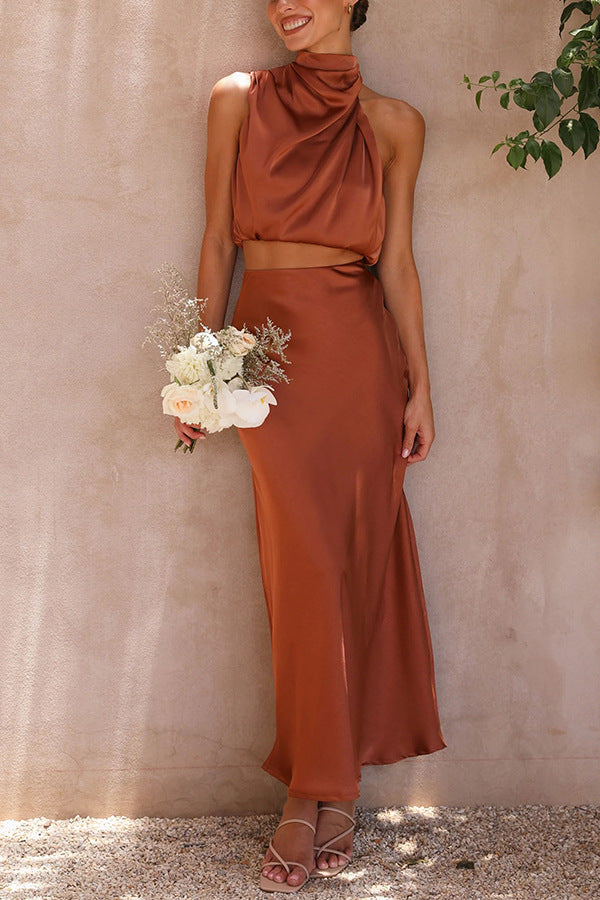 Zora® | Set van satijnen top en rok